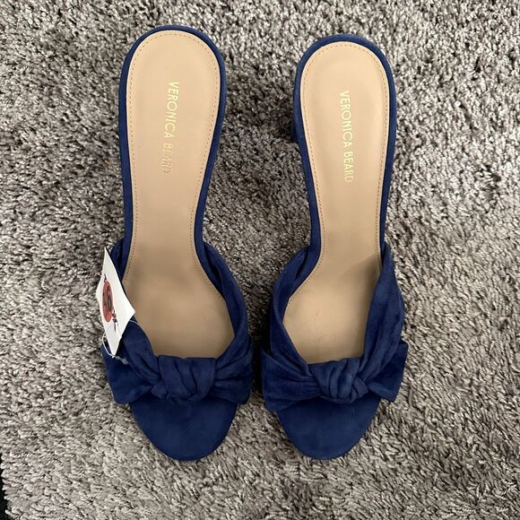 NEW Veronica Beard Ganita Knit-Front Heels in Blue Suede - Picture 8 of 11